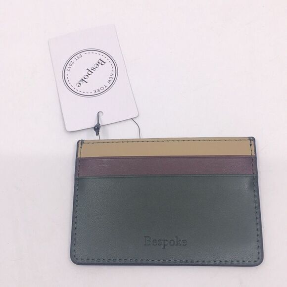 NWT Bespoke Unisex Dark Green Colorblock Leather Card Holder Wallet - Picture 1 of 15